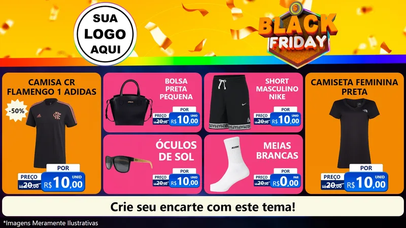 Modelo de TV para TV Horizontal com o tema Black Friday para Roupas e acessórios