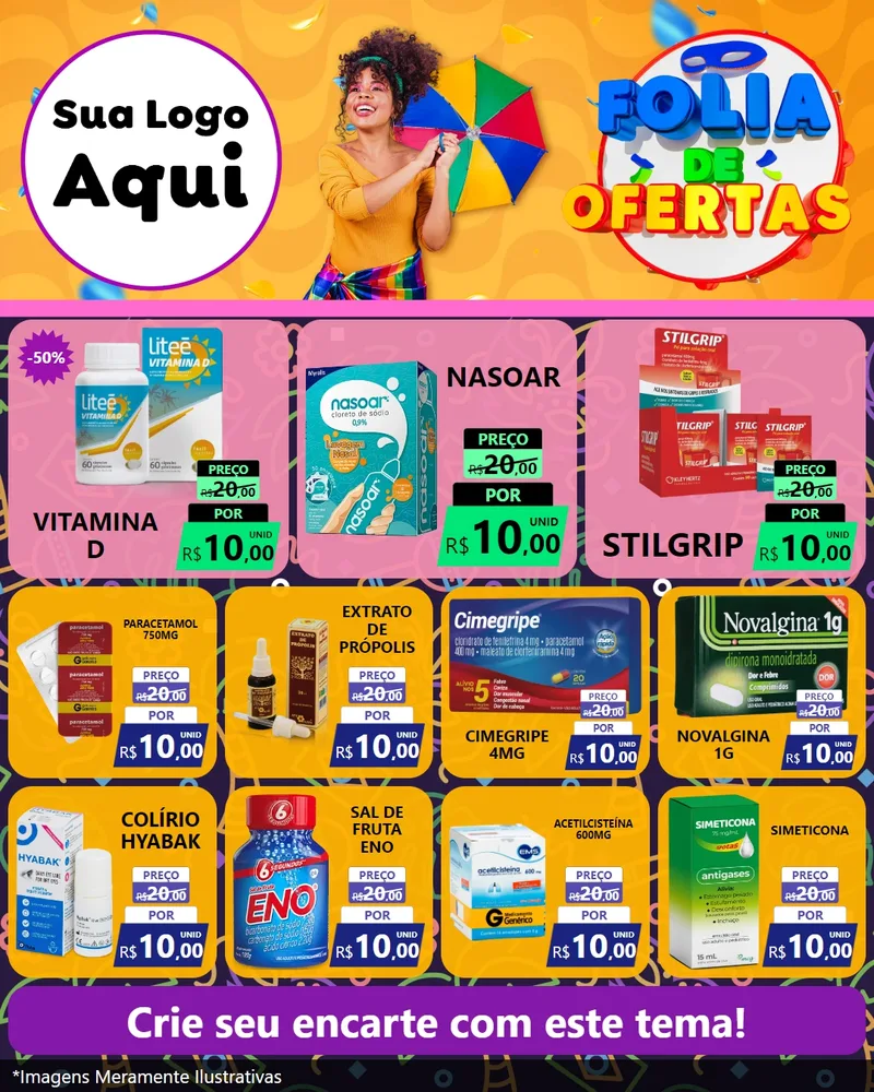Modelo de Rede Social para Feed Instagram com o tema Folia de Ofertas para Farmácia