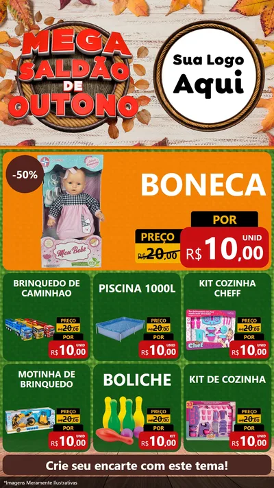 Modelo de Rede Social para Stories com o tema Mega Saldão de Outono para Brinquedos