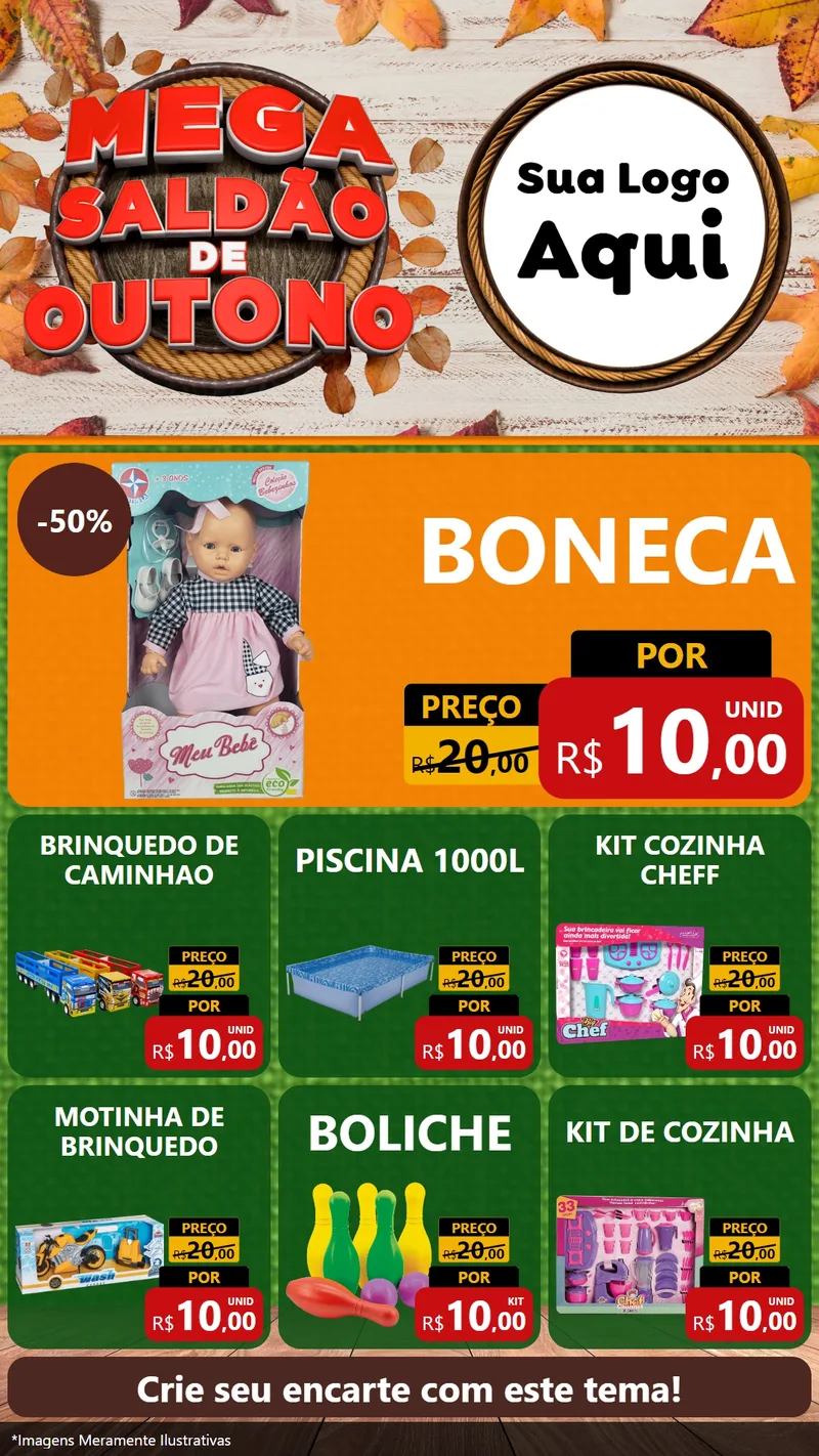 Modelo de Rede Social para Stories com o tema Mega Saldão de Outono para Brinquedos