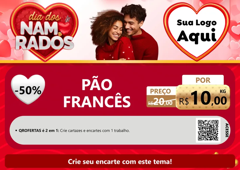 Modelo de Cartaz para Cartaz A4 Horizontal com o tema Dia dos Namorados para Padaria