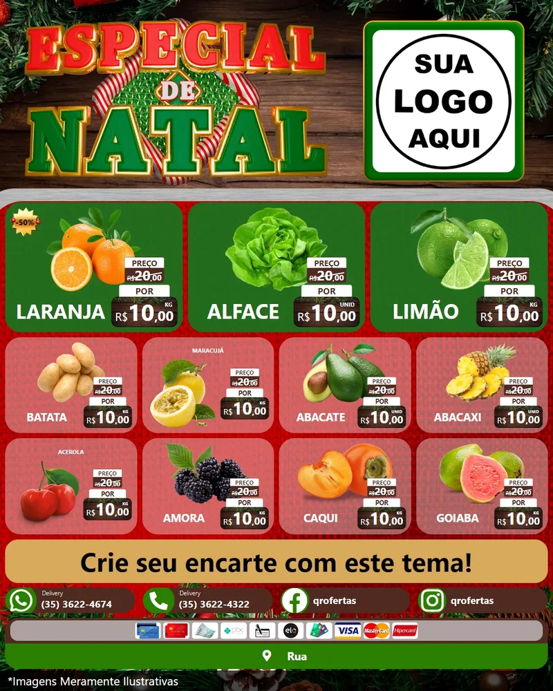 Modelo de Rede Social para Feed Instagram com o tema Especial de Natal para Hortifrúti