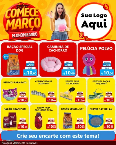 Modelo de Rede Social para Feed Instagram com o tema Comece Março Economizando para Pet Shop