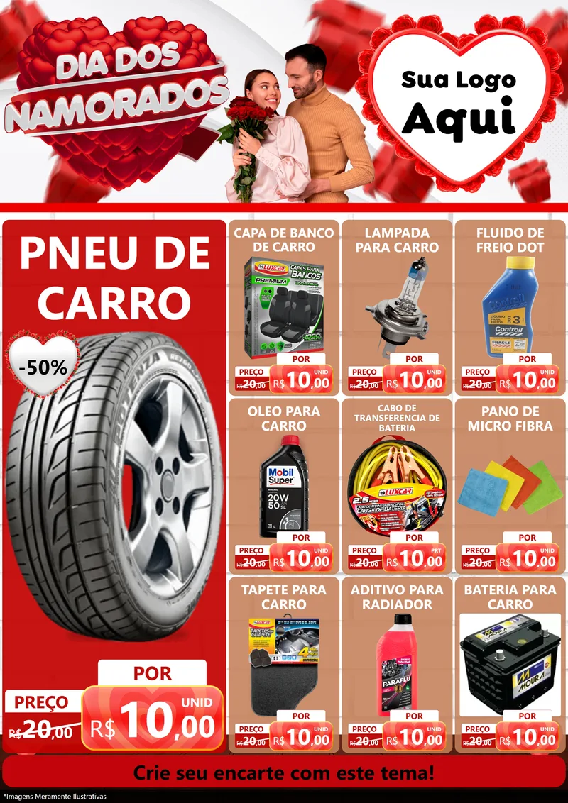 Modelo de Encarte para Encarte A4 Vertical com o tema Dia dos Namorados para Auto peças