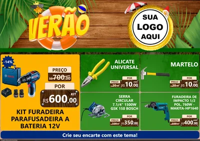 Modelo de Encarte para Encarte A4 Horizontal com o tema Verão para Maquinas e Ferramentas