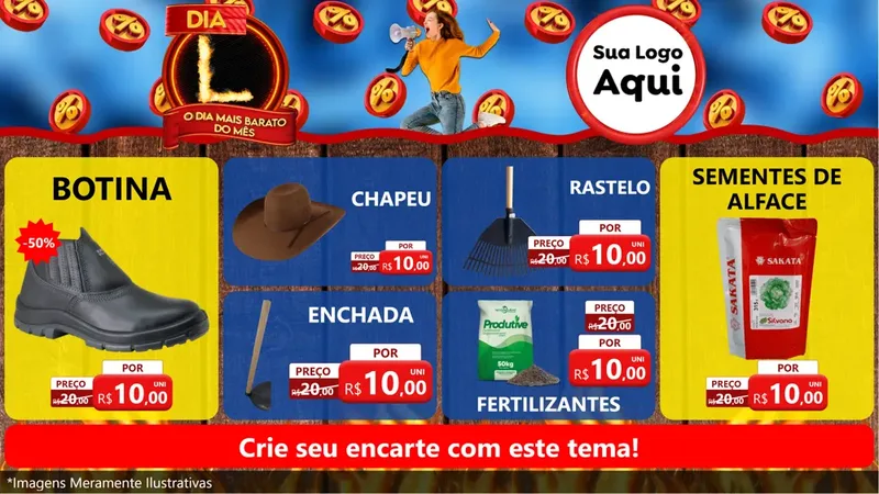 Modelo de TV para TV Horizontal com o tema Dia L - O Dia Mais Barato Do Mês para Agropecuária