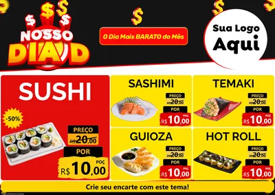 Modelo de Encarte para Encarte A4 Horizontal com o tema Nosso Dia D para Comida japonesa