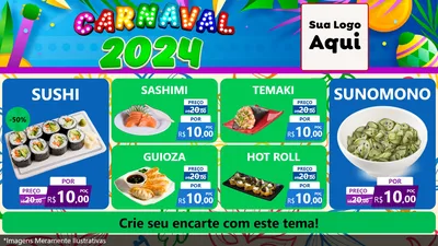 Modelo de TV para TV Horizontal com o tema Carnaval 2027 para Comida japonesa