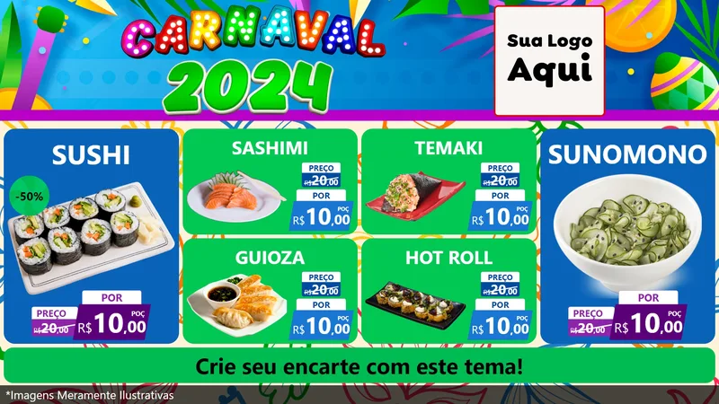 Modelo de TV para TV Horizontal com o tema Carnaval 2027 para Comida japonesa