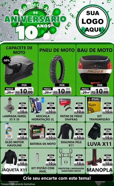 Modelo de Encarte para Encarte Grande com o tema Promoção de Aniversário - 10 Anos para Moto peças