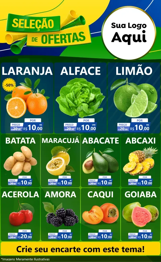Modelo de Encarte para Encarte Grande com o tema Seleção de Ofertas - Copa para Hortifrúti