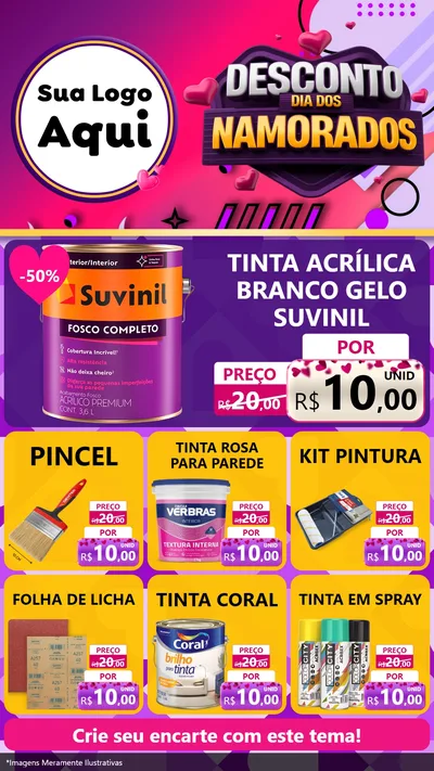 Modelo de Rede Social para Stories com o tema Desconto Dia dos Namorados para Tintas e Ferramentas