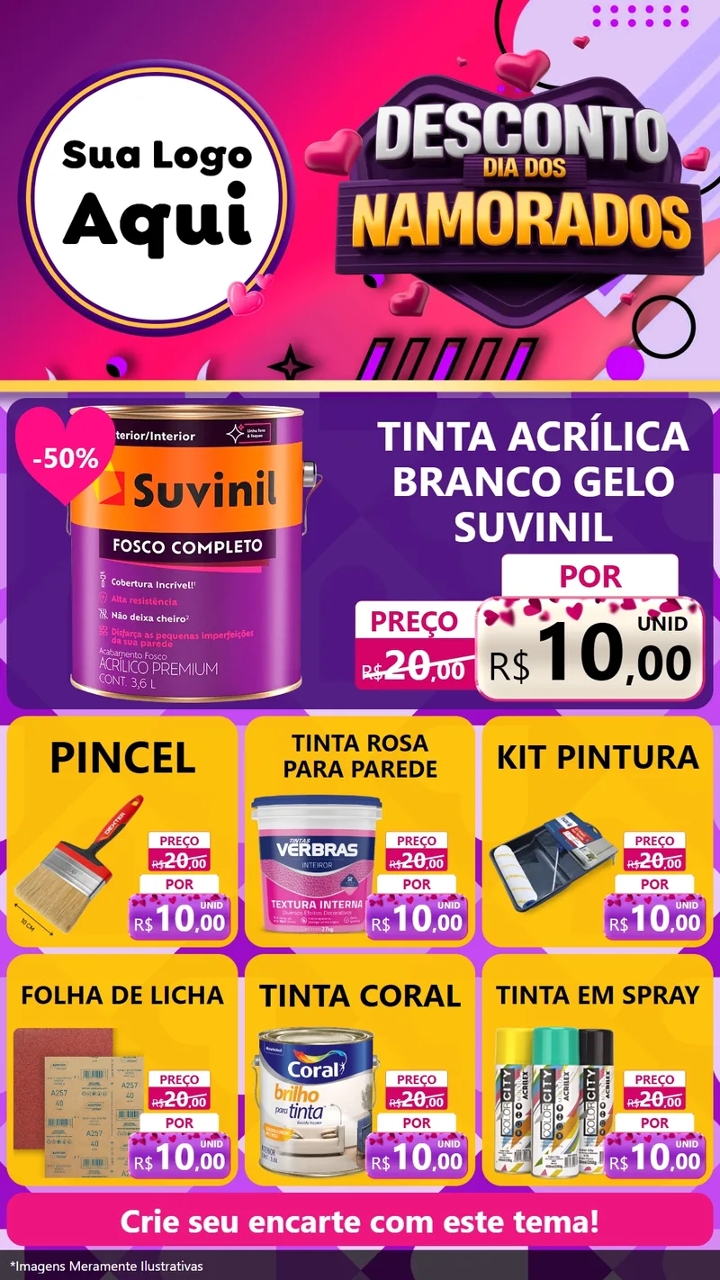 Modelo de Rede Social para Stories com o tema Desconto Dia dos Namorados para Tintas e Ferramentas