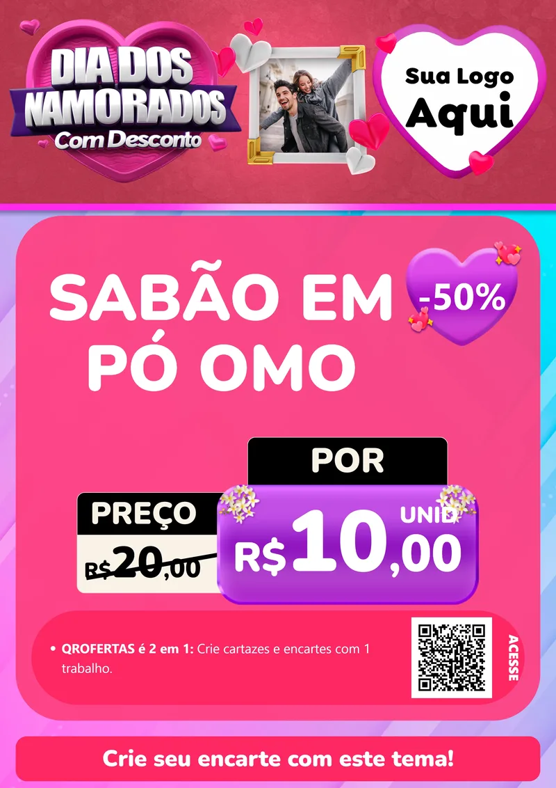 Modelo de Cartaz para Cartaz A4 Vertical com o tema Dia Dos Namorados Com Desconto para Produtos de Limpeza