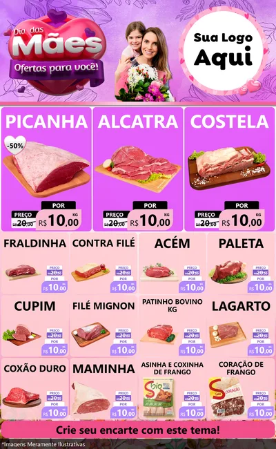 Modelo de Encarte para Encarte Grande com o tema Dia das Mães Ofertas para Você! para Açougue