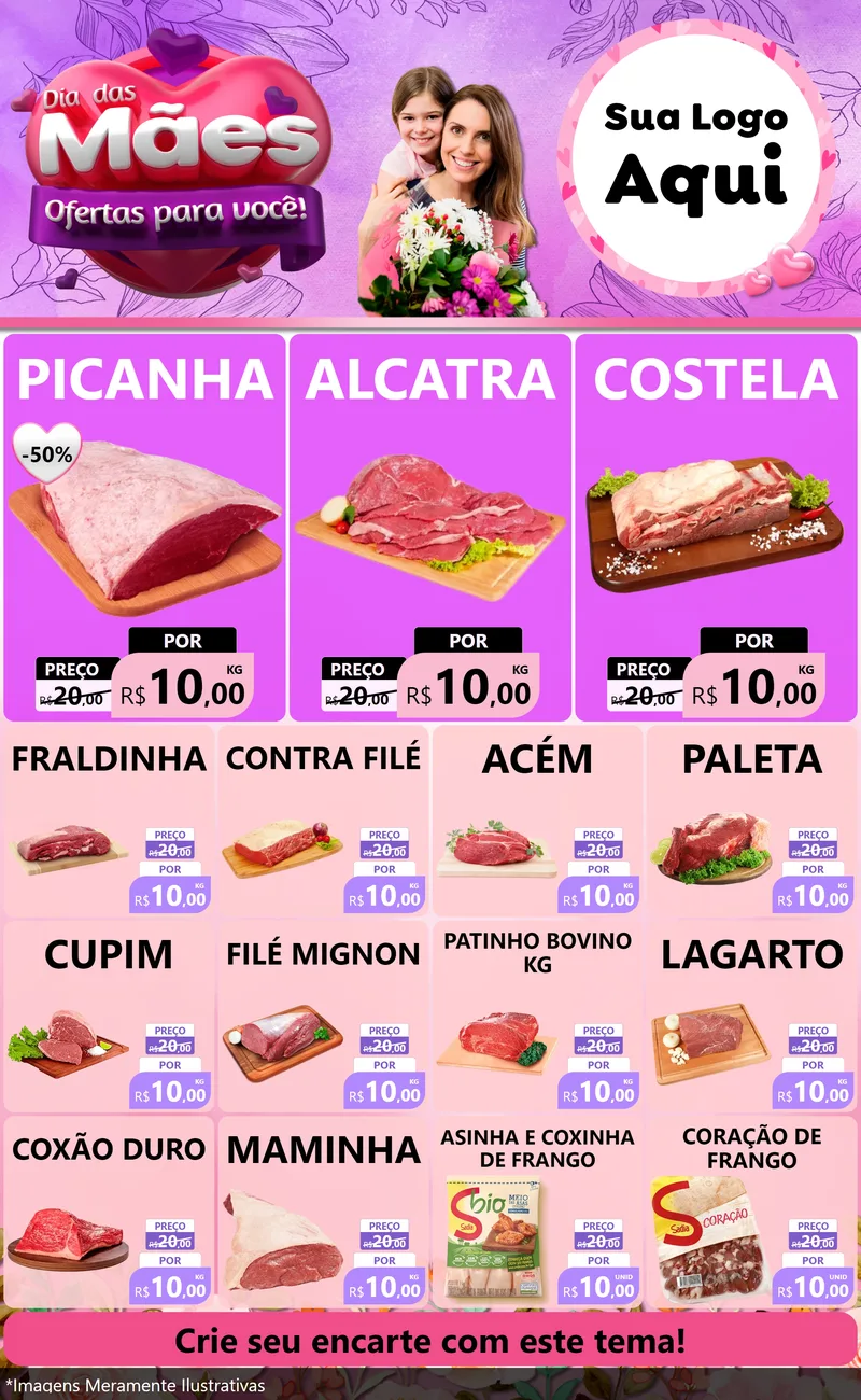 Modelo de Encarte para Encarte Grande com o tema Dia das Mães Ofertas para Você! para Açougue
