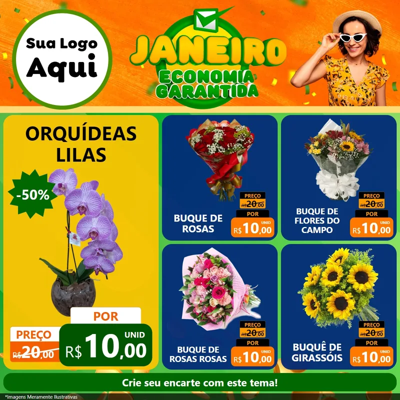 Modelo de Rede Social para Feed Facebook com o tema Janeiro - Economia Garantida para Floricultura e jardim