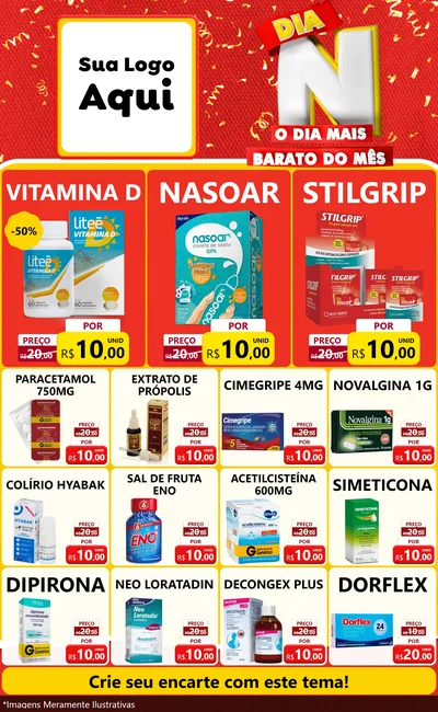 Modelo de Encarte para Encarte Grande com o tema Dia N o Dia Mais Barato do Mês para Farmácia
