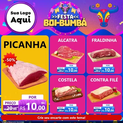 Modelo de Rede Social para Feed Facebook com o tema Festa Boi-Bumbá para Açougue