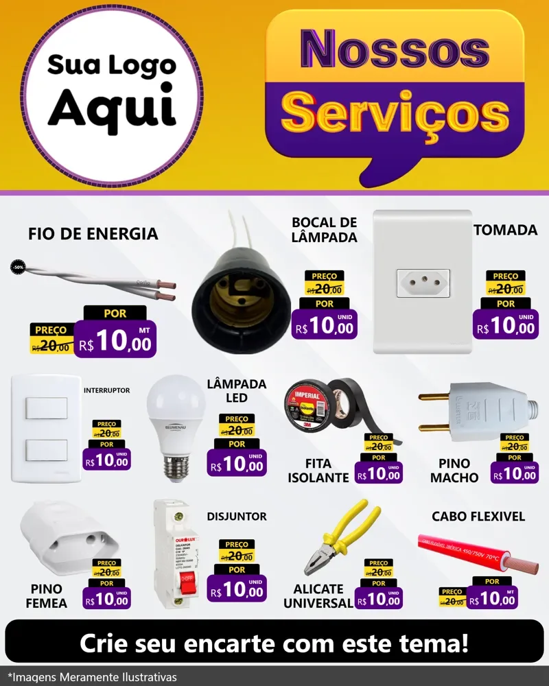 Modelo de Rede Social para Feed Instagram com o tema Nossos Serviços para Materiais Elétricos