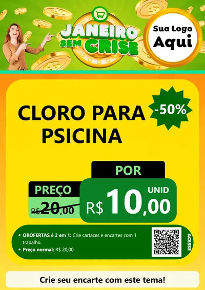 Modelo de Cartaz para Cartaz A4 Vertical com o tema Janeiro Sem Crise para Produtos para Piscina
