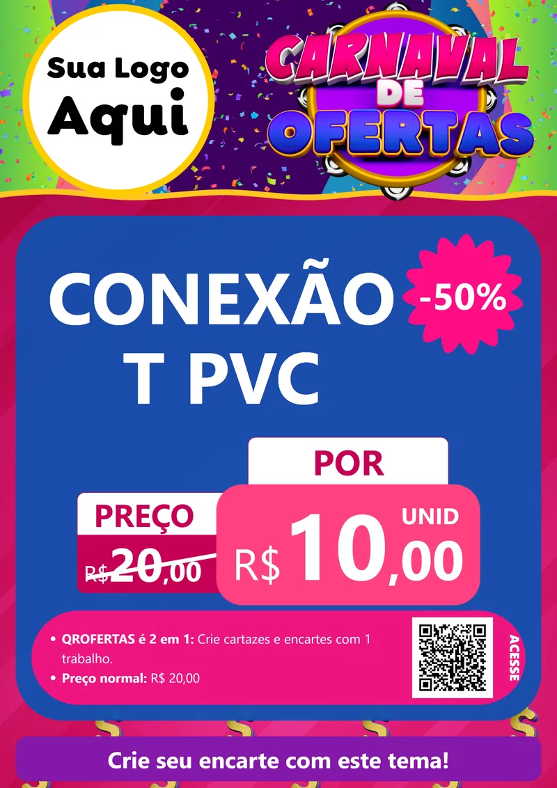 Modelo de Cartaz para Cartaz A4 Vertical com o tema Carnaval de Ofertas para Tubos e conexões