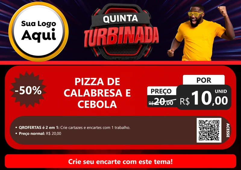 Modelo de Cartaz para Cartaz A4 Horizontal com o tema Quinta Turbinada para Pizzaria