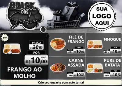 Modelo de Encarte para Encarte A4 Horizontal com o tema Black dos Sonhos para Restaurante