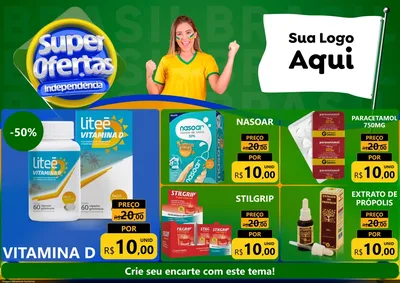 Modelo de Encarte para Encarte A4 Horizontal com o tema Super Ofertas de Independência para Farmácia
