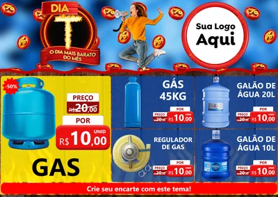 Modelo de Encarte para Encarte A4 Horizontal com o tema Dia T - O Dia Mais Barato Do Mês para Água e gás