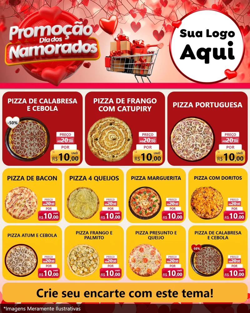 Modelo de Rede Social para Feed Instagram com o tema Promoção Dia dos Namorados para Pizzaria