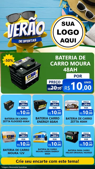 Modelo de Rede Social para Stories com o tema Verão de Ofertas para Baterias Elétricas