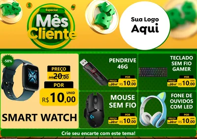 Modelo de Encarte para Encarte A4 Horizontal com o tema Especial Mês do Cliente para Informática