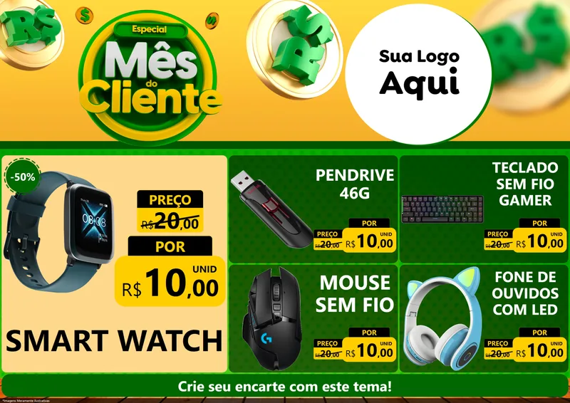 Modelo de Encarte para Encarte A4 Horizontal com o tema Especial Mês do Cliente para Informática