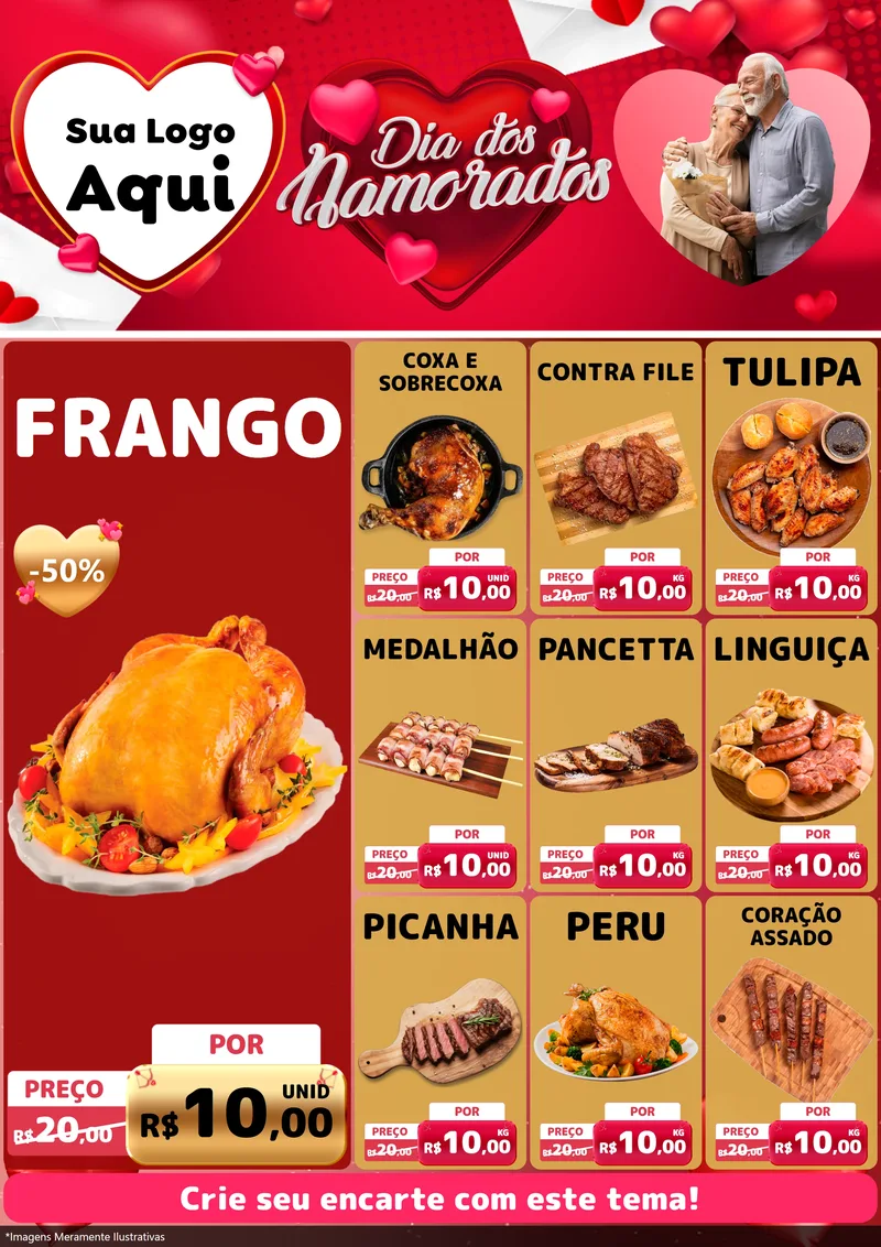 Modelo de Encarte para Encarte A4 Vertical com o tema Dia Dos Namorados para Assados