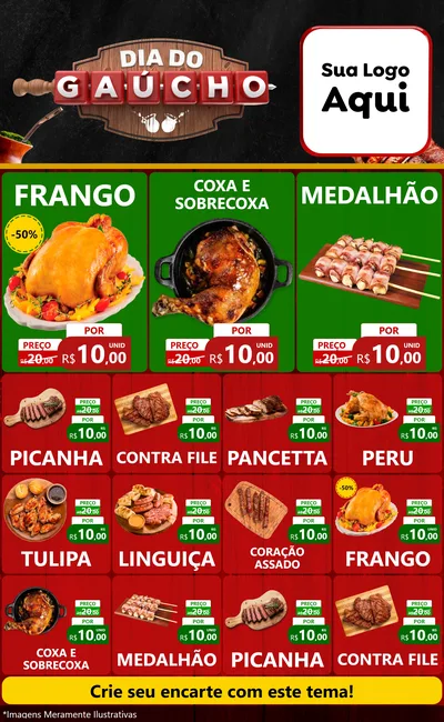 Modelo de Encarte para Encarte Grande com o tema Dia do Gaúcho para Assados