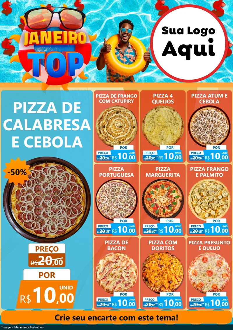 Modelo de Encarte para Encarte A4 Vertical com o tema Janeiro Top para Pizzaria