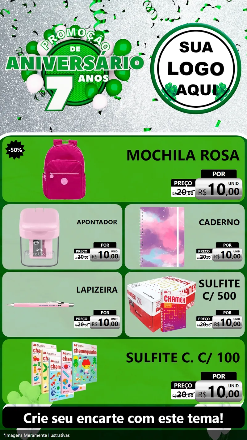 Modelo de TV para TV Vertical com o tema Promoção de Aniversário - 7 Anos para Papelaria