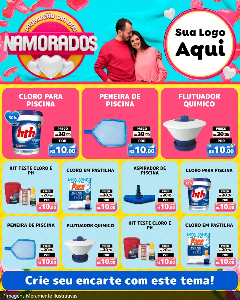 Modelo de Rede Social para Feed Instagram com o tema Promoção Dia dos Namorados para Produtos para Piscina