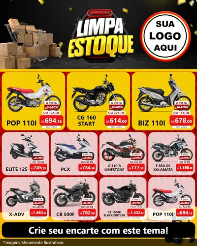 Modelo de Rede Social para Feed Instagram com o tema Operação Limpa Estoque para Concessionaria de Motos