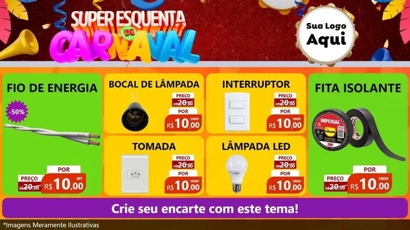 Modelo de TV para TV Horizontal com o tema Super Esquenta de Carnaval para Materiais Elétricos