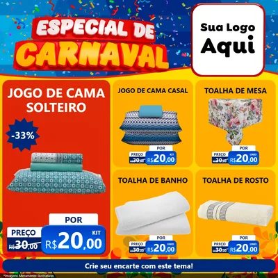 Modelo de Rede Social para Feed Facebook com o tema Especial de Carnaval para Cama, Mesa e Banho
