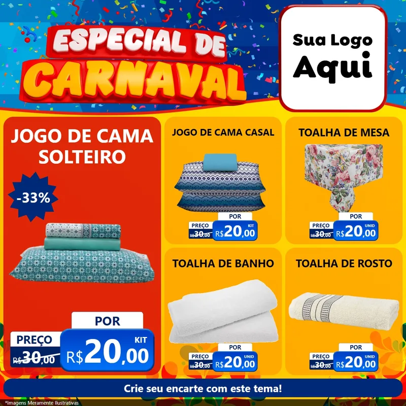 Modelo de Rede Social para Feed Facebook com o tema Especial de Carnaval para Cama, Mesa e Banho