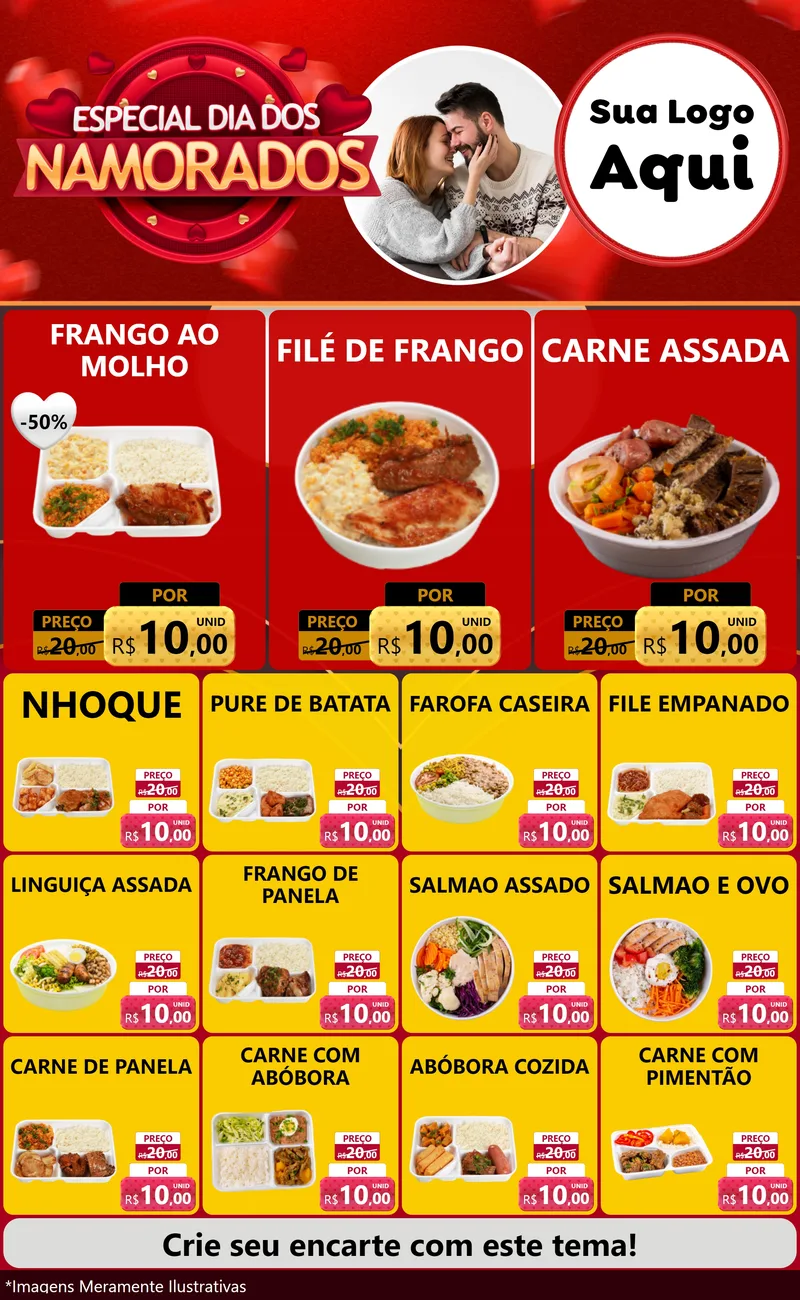 Modelo de Encarte para Encarte Grande com o tema Especial Dia Dos Namorados para Restaurante