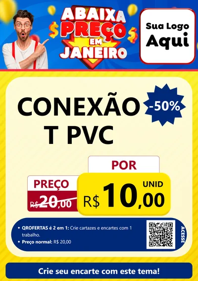 Modelo de Cartaz para Cartaz A4 Vertical com o tema Abaixa Preço em Janeiro para Tubos e conexões