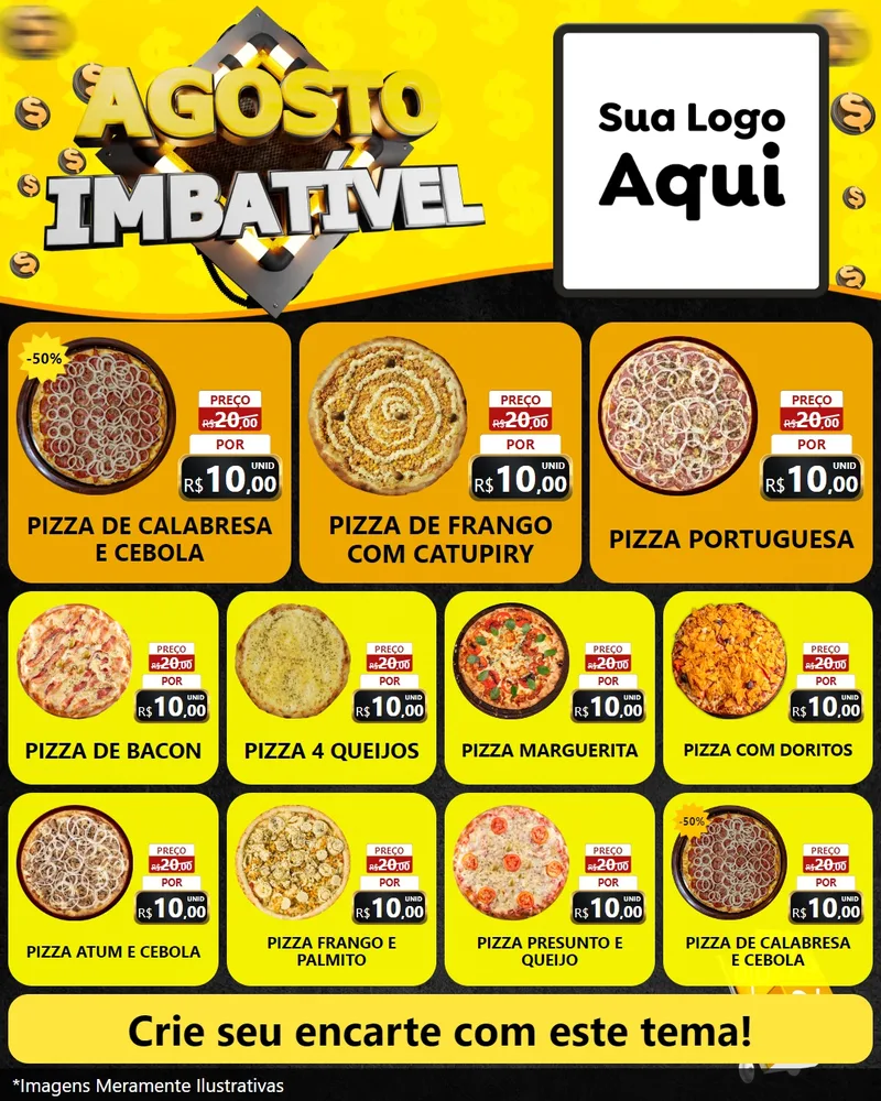 Modelo de Rede Social para Feed Instagram com o tema Agosto Imbatível para Pizzaria