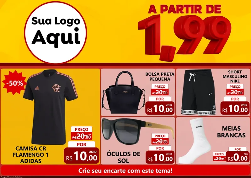 Modelo de Encarte para Encarte A4 Horizontal com o tema A Partir de Um e Noventa e Nove - 1,99 para Roupas e acessórios