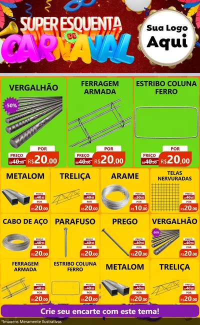 Modelo de Encarte para Encarte Grande com o tema Super Esquenta de Carnaval para Ferragens