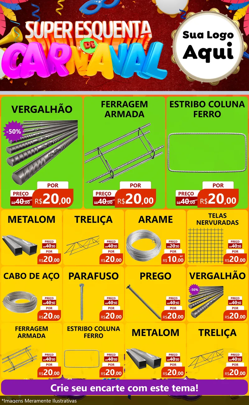 Modelo de Encarte para Encarte Grande com o tema Super Esquenta de Carnaval para Ferragens
