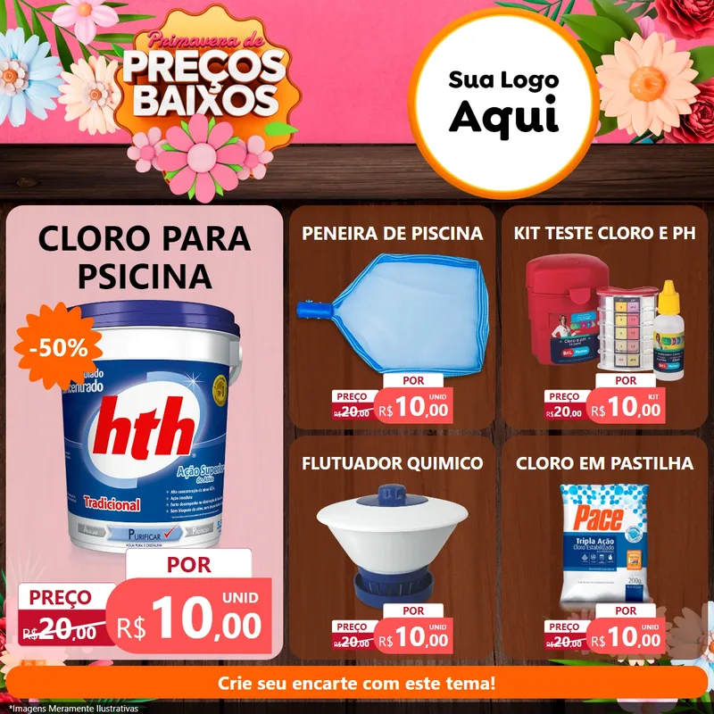 Modelo de Rede Social para Feed Facebook com o tema Primavera de Preços Baixos para Produtos para Piscina
